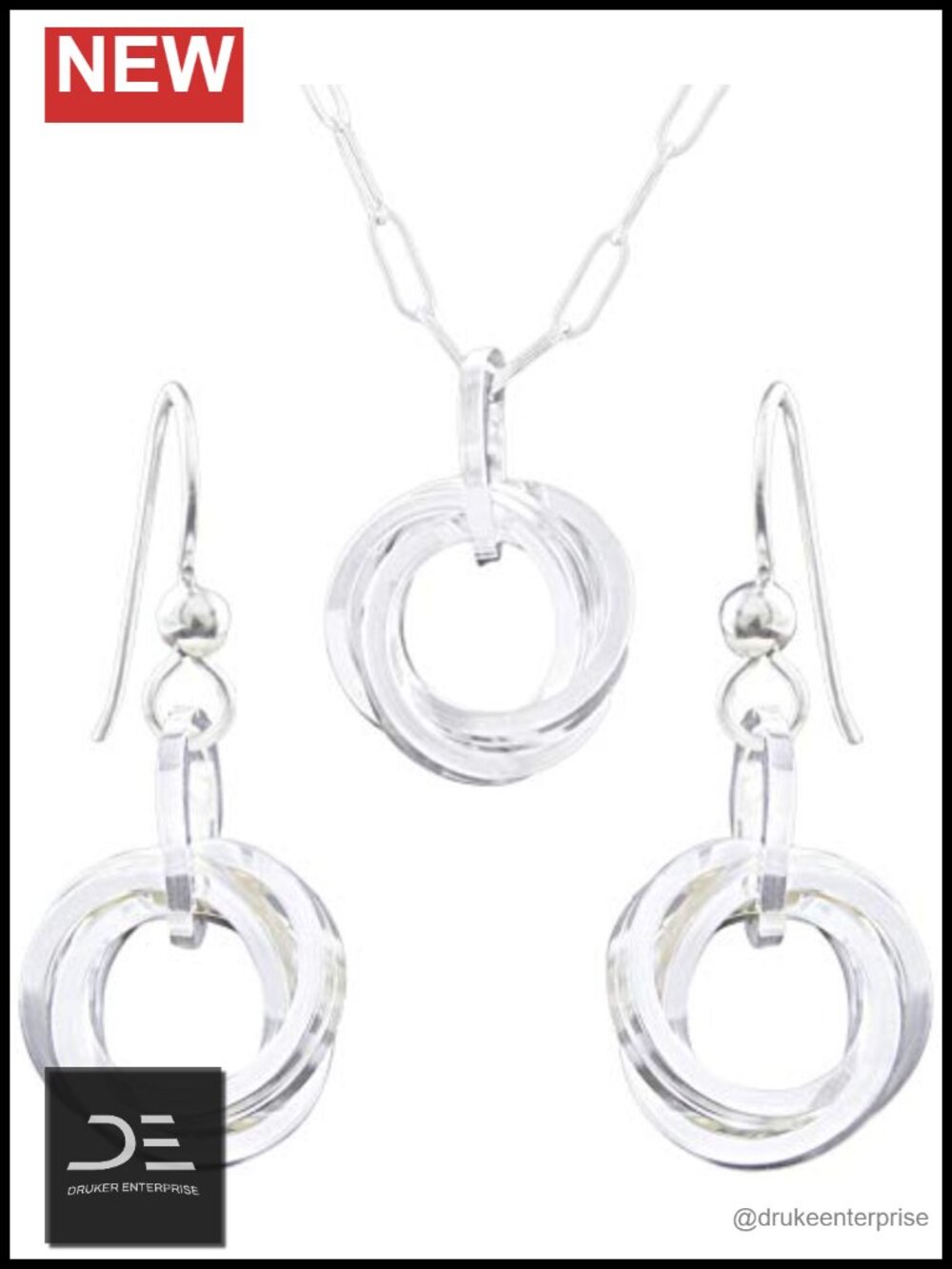 Sterling Silver Love Knot Necklace & Earring Set Hypoallergenic Nickel-Free